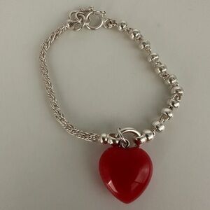 Silver Bracelet with Red Heart Charm